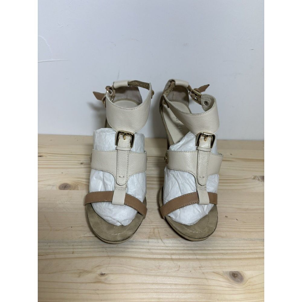 Nine West Women's Stellen Caged High Heel Sandals Buttermilk Leather 8.5‎ EUC U8